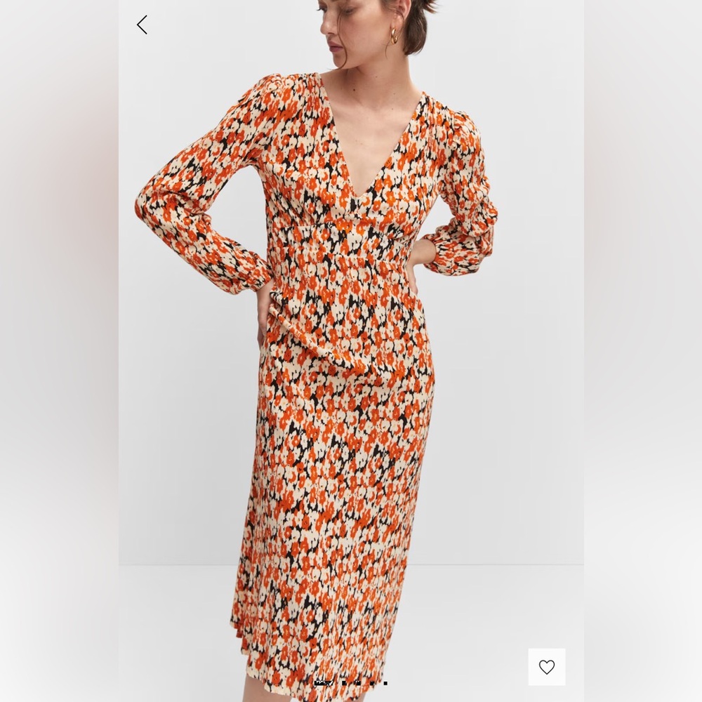 Mango Orange And Black Patterned Long Sleeve Dress - image 1